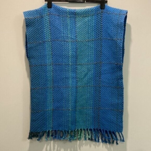 BLUE Wool Knit Poncho One Size - Picture 11 of 13
